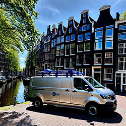 Our van parked in the city center of Amsterdam
